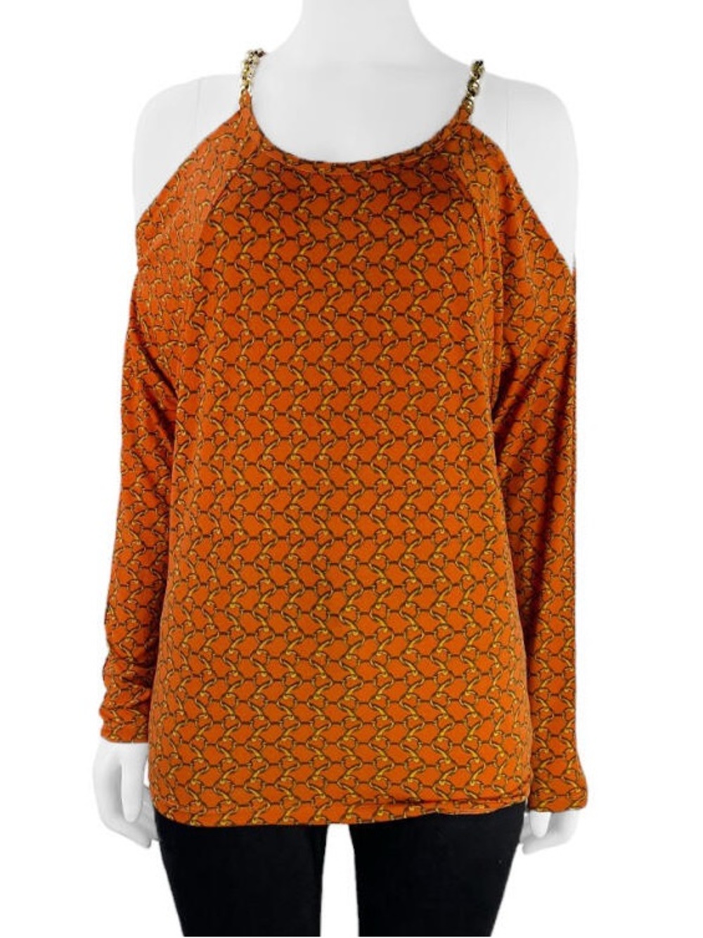 Michael Kors. Cold Shoulder Orange Chain Blouse. Size Small.